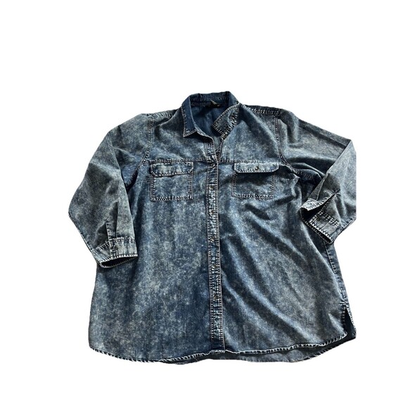 Ashley Stewart Button Up 22 Chambray Denim Acid Wash Blue Cowgirl Western Casual - Picture 1 of 5